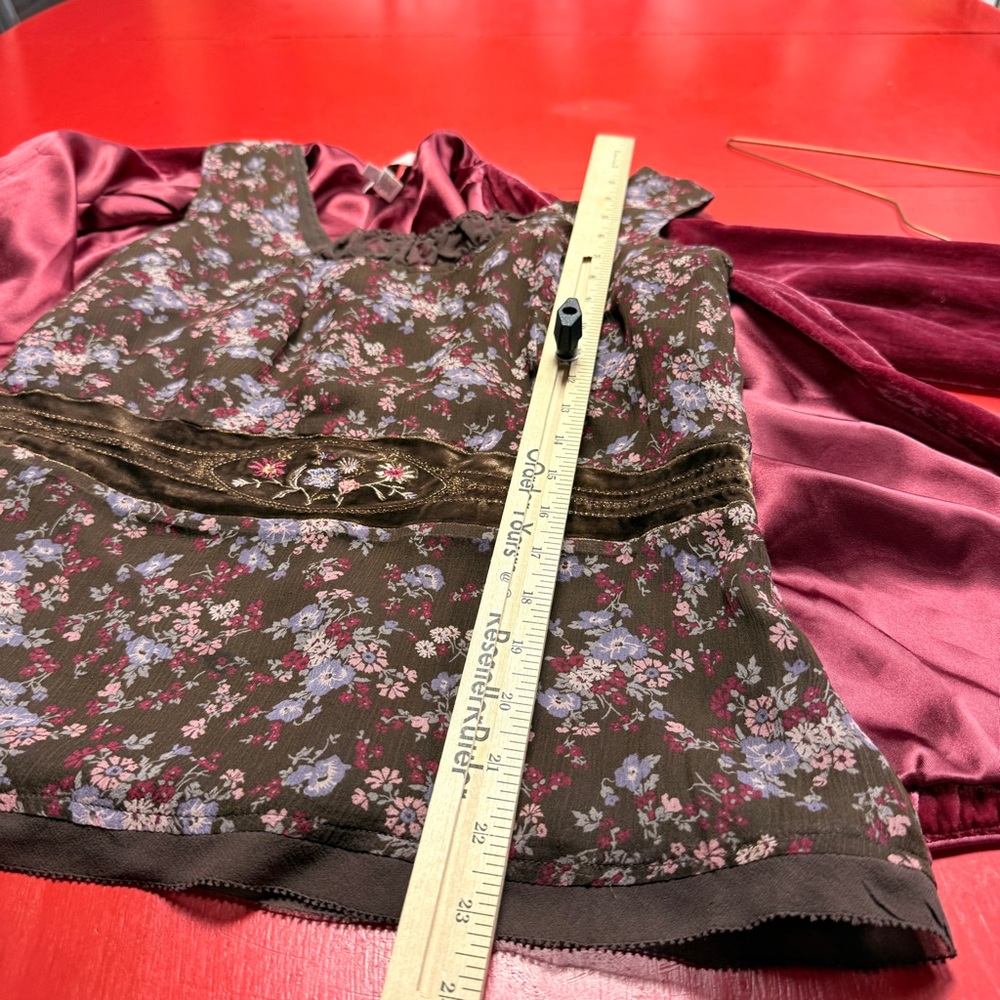 INTUITIONS WINE VELVET JACKET AND BROWN FLORAL TANK CAMISOLE TOP side zipper - Picture 3 of 8